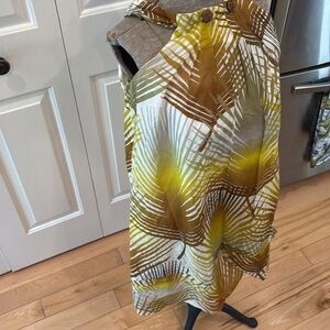 Eliza J New York  silk pleated tropical safari green and brown tank style Dress